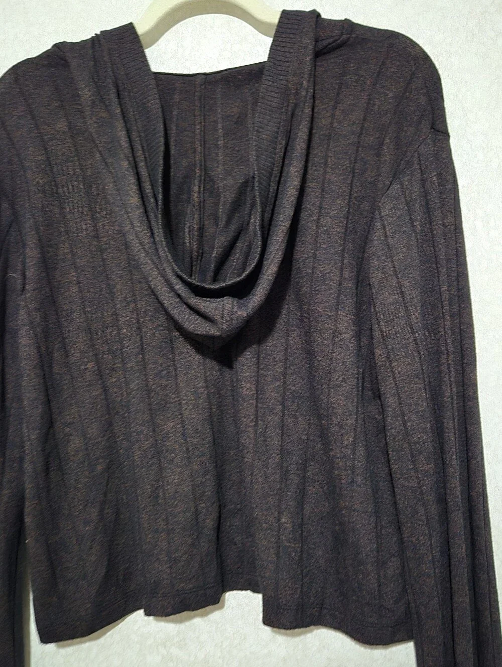Athleta Brown Ribbed V-Neck Hoodie Top-harmony Pose-Size-S